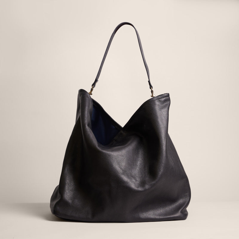 Small Black Leather Hobo Bag - Slouchy Shoulder Purse