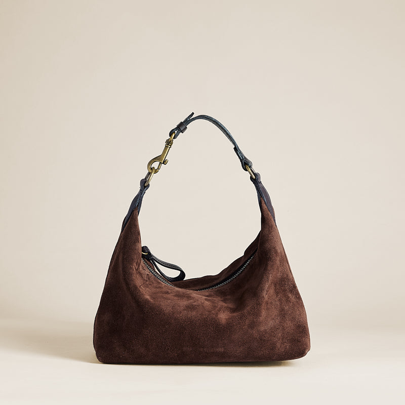 Small Maurice Hobo w/ Convertible Handle - Suede Espresso