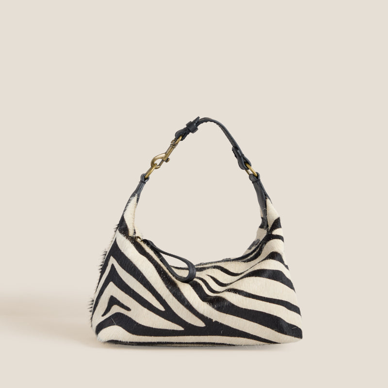 Small Maurice Hobo w/ Convertible Handle - Black & Cream Zebra