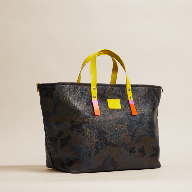 Bobbi - Leather Camo - Yellow, Pink & Orange Stripe Handles