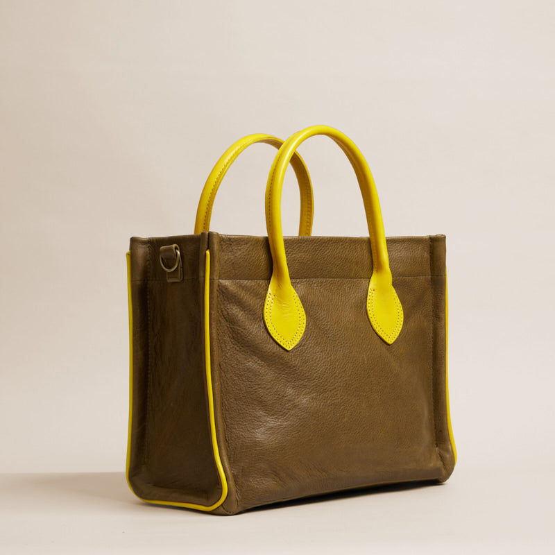 Mini Off-white/mustard Canvas Bucket Bag with strap /Leather Handles /Daily  use