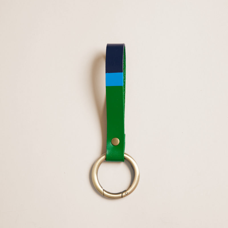 Hand Painted Leather Clipit - Kelly Green, French Blue & Navy Stripe