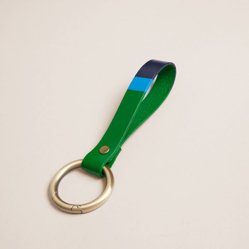 Hand Painted Leather Clipit - Kelly Green, French Blue & Navy Stripe