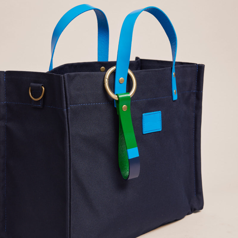 Hand Painted Leather Clipit - Kelly Green, French Blue & Navy Stripe