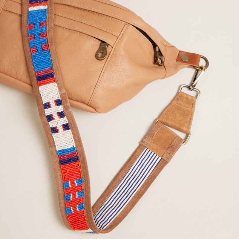 Beaded and Suede Shoulder Strap - Geometric