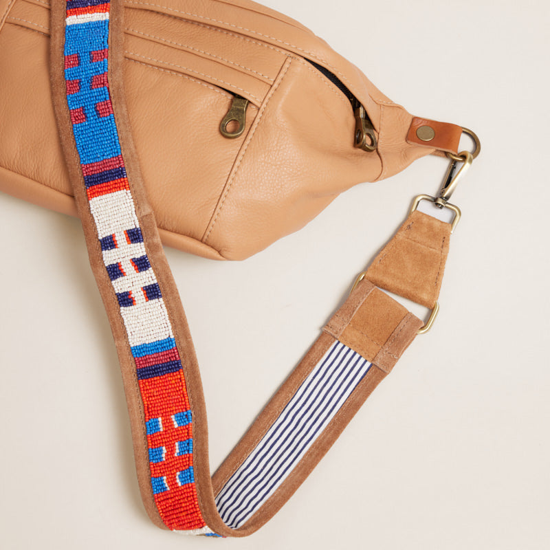 Beaded and Suede Crossbody Strap - Geometric