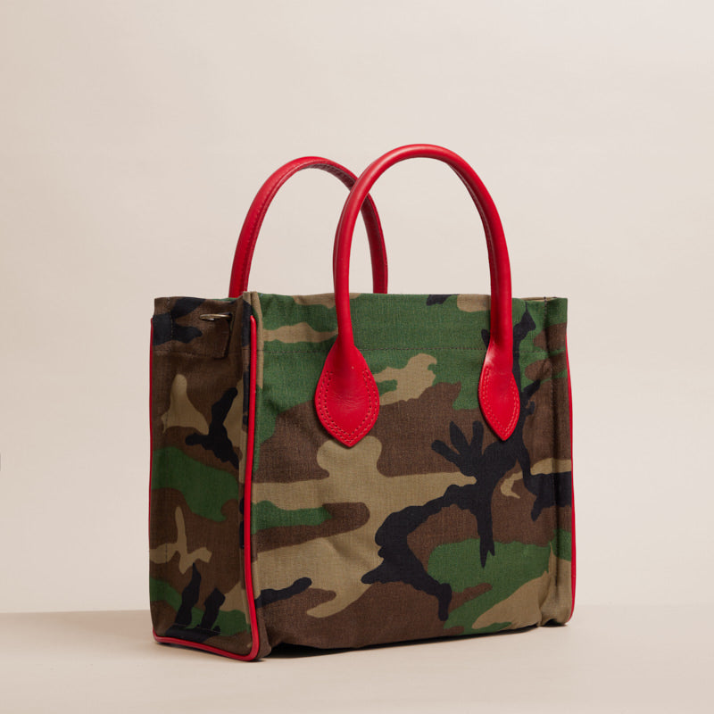 Parker - Camo Nylon with Red Leather Saddle Handle and Piping – Parker  Thatch