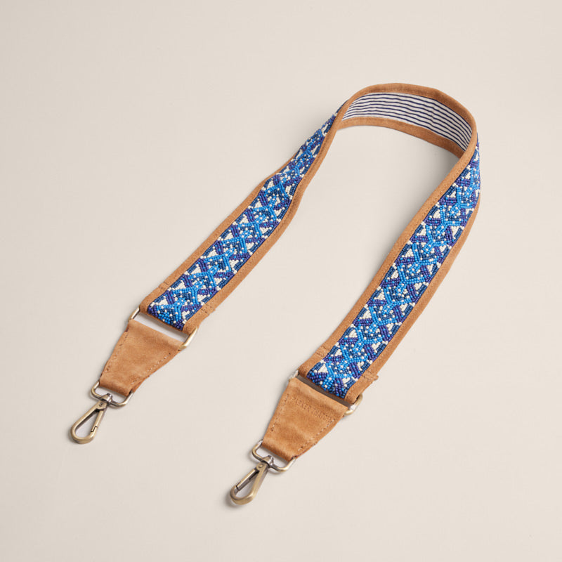 Beaded and Suede Crossbody Strap - Y Pattern Navy