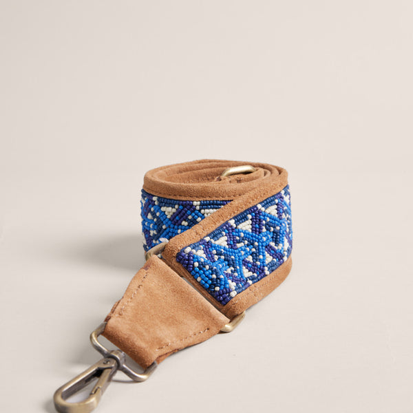 Beaded and Suede Crossbody Strap - Y Pattern Navy