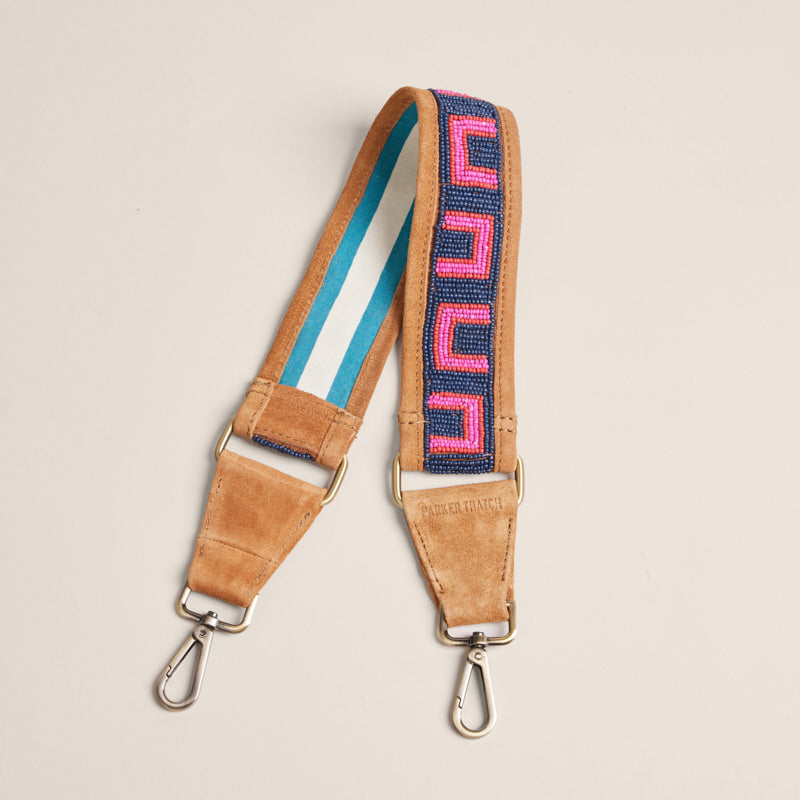 Beaded and Suede Shoulder Strap - U Pattern Pink & Navy