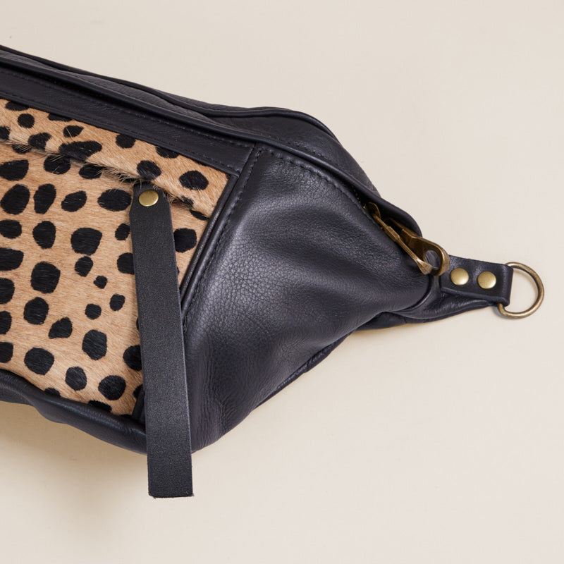 Cross Your Heart Sling - Leather Black & Leopard Hair