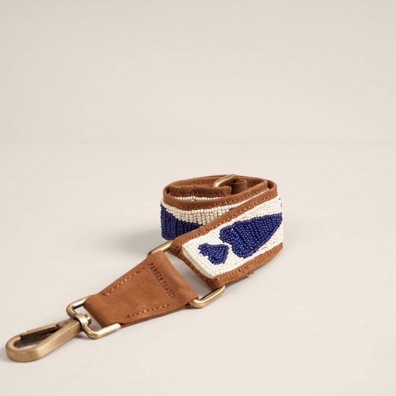 Beaded and Suede Shoulder Strap - Queen of Hearts Navy Blue & White