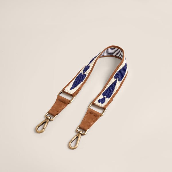 Beaded and Suede Shoulder Strap - Queen of Hearts Navy Blue & White