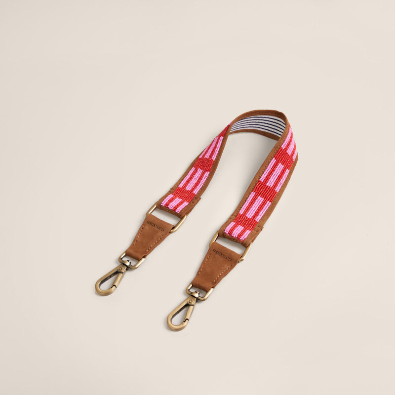 Beaded and Suede Shoulder Strap - Pink & Red Lines