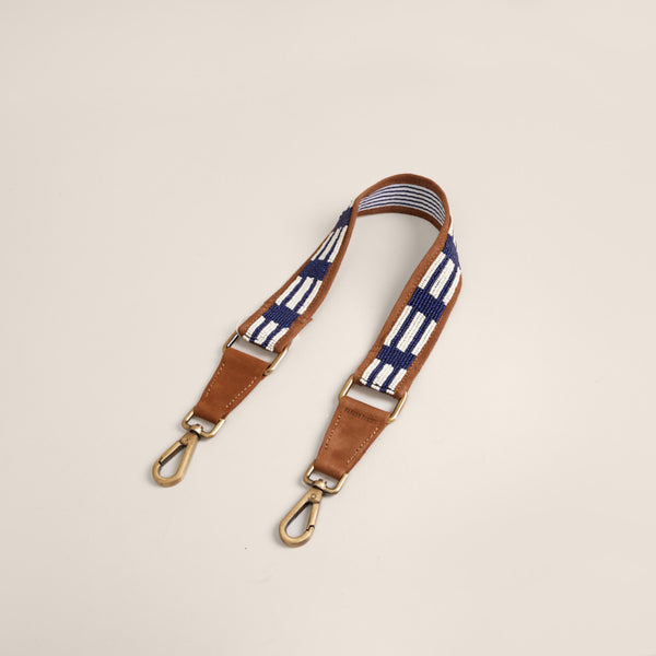Beaded and Suede Shoulder Strap - Natural & Navy Lines