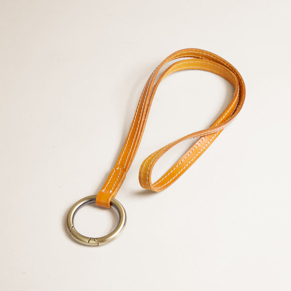 Hand Stitched Leather Lanyard - Cognac
