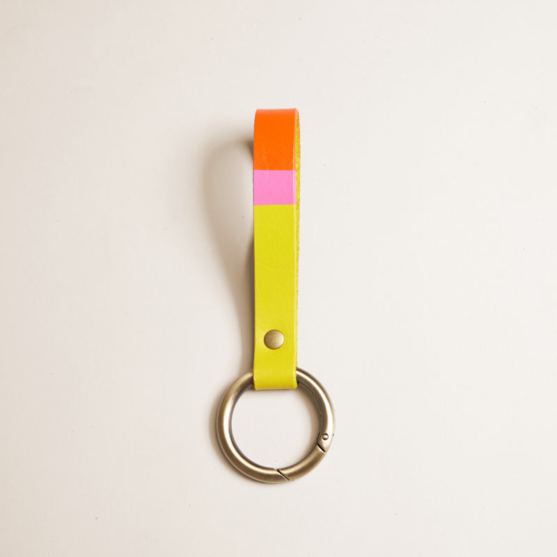 Hand Painted Leather Clipit - Yellow, Pink & Orange Stripe