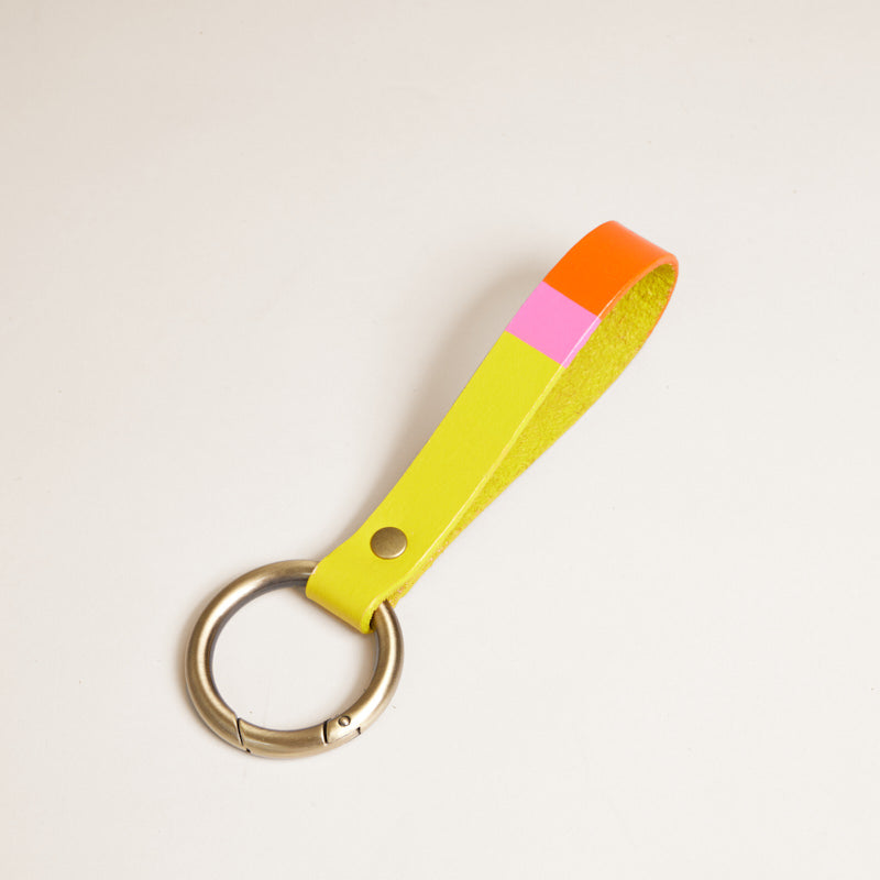 Hand Painted Leather Clipit - Yellow, Pink & Orange Stripe