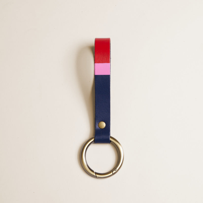 Hand Painted Leather Clipit - Navy, Pink & Red Stripe
