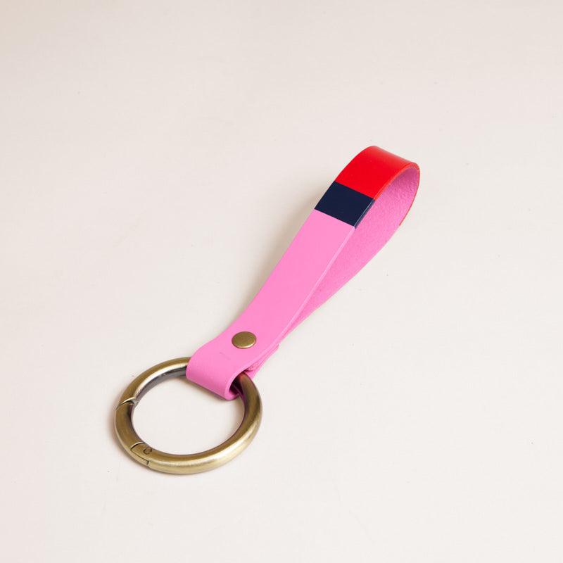 Hand Painted Leather Clipit - Pink, Navy & Red Stripe