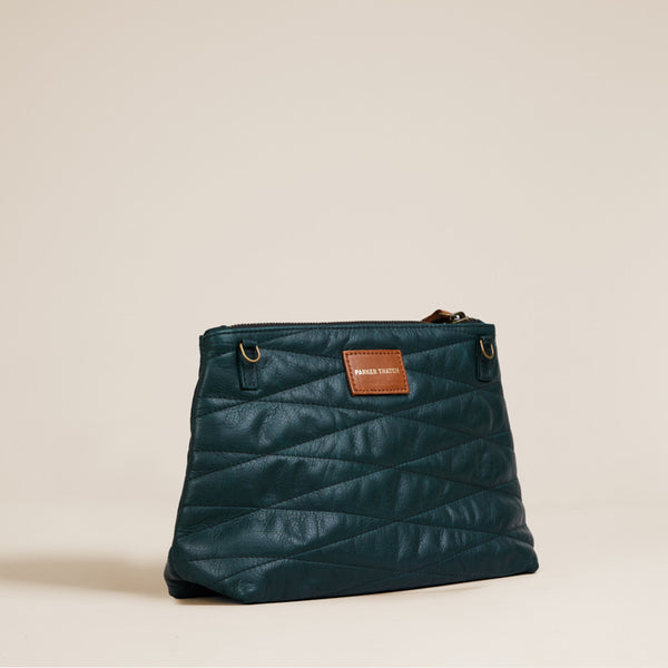 Bella Clutch - Leather Hunter Green Quilted