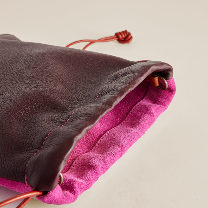 Drawstring Pouch - Suede Pink and Leather Burgundy – Parker Thatch