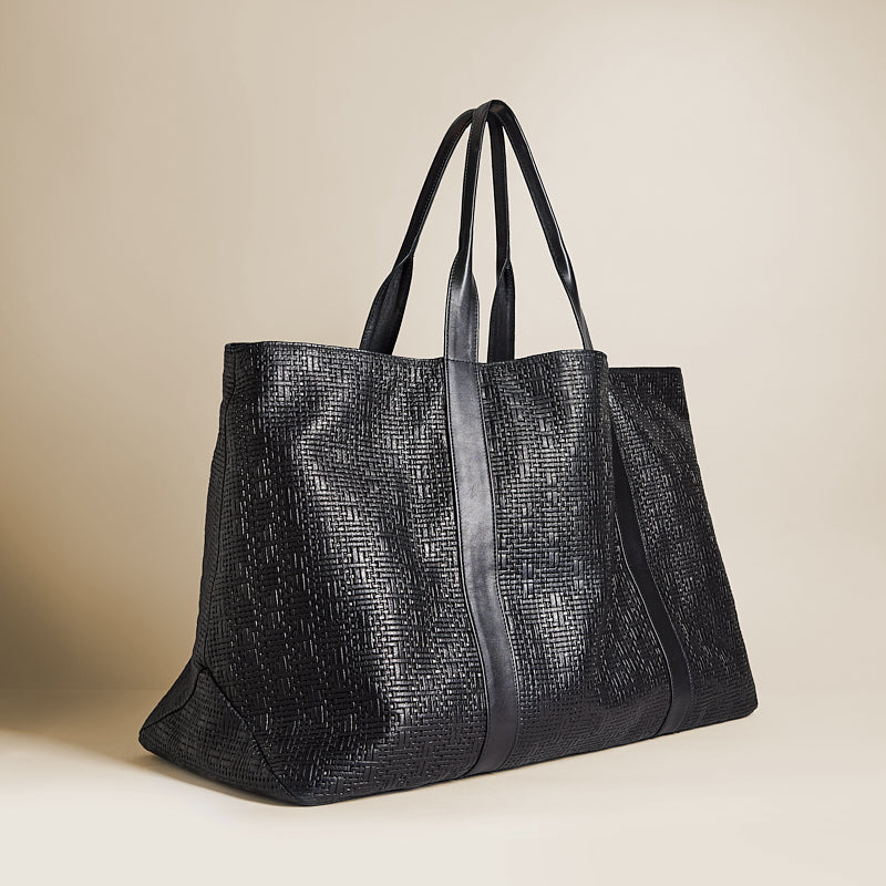 GIANT Tote - Leather Black Basketweave – Parker Thatch