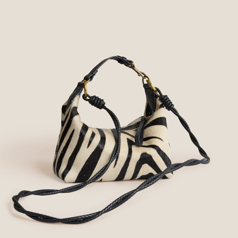 Small Maurice Hobo w/ Convertible Handle - Black & Cream Zebra