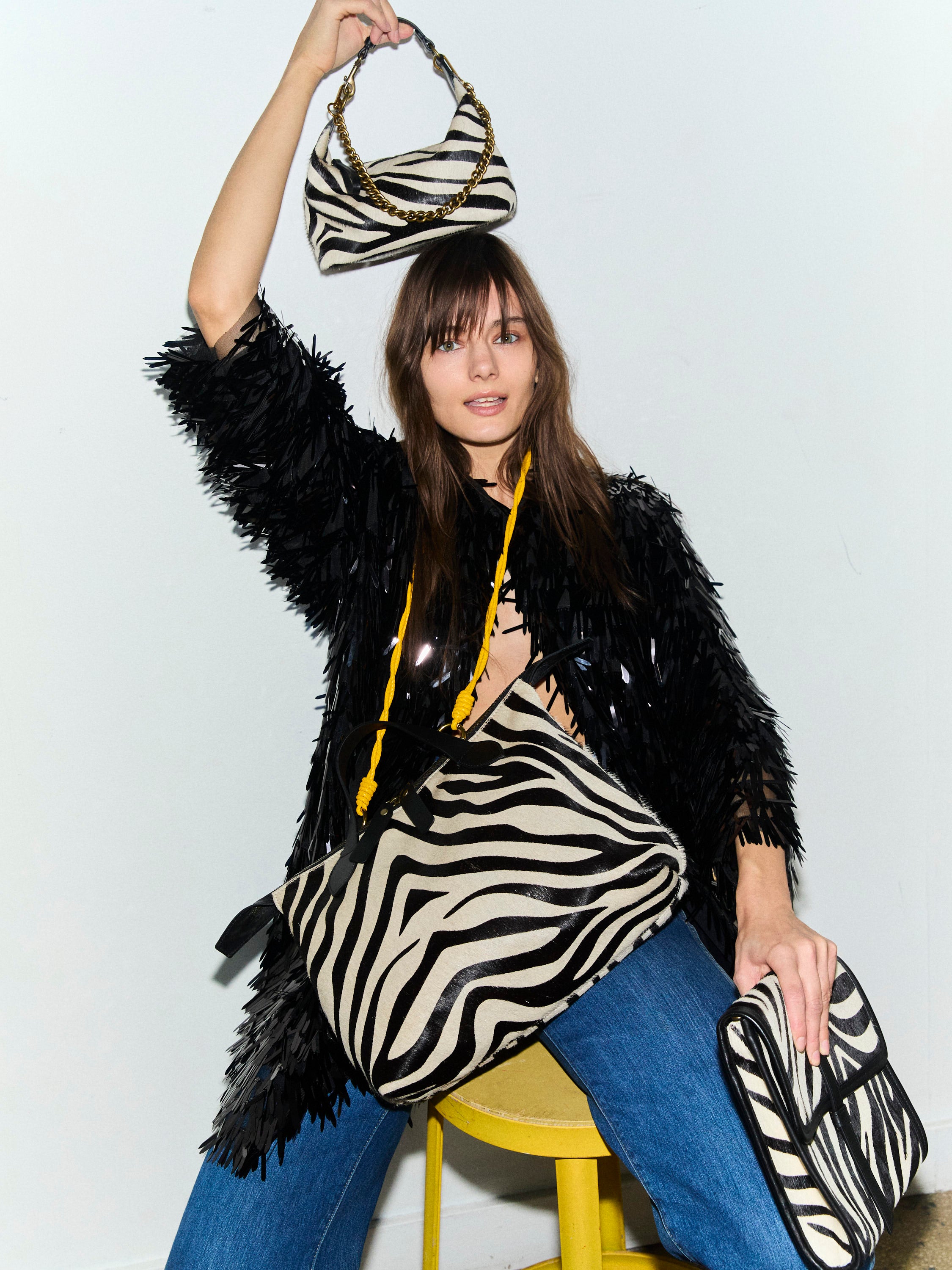 Small Maurice Hobo w/ Convertible Handle - Black & Cream Zebra