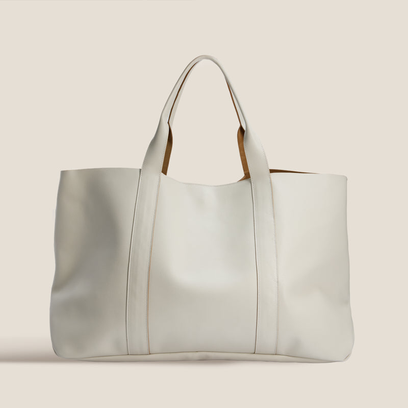 GIANT Tote - Double-Faced Leather Alabaster & Tan