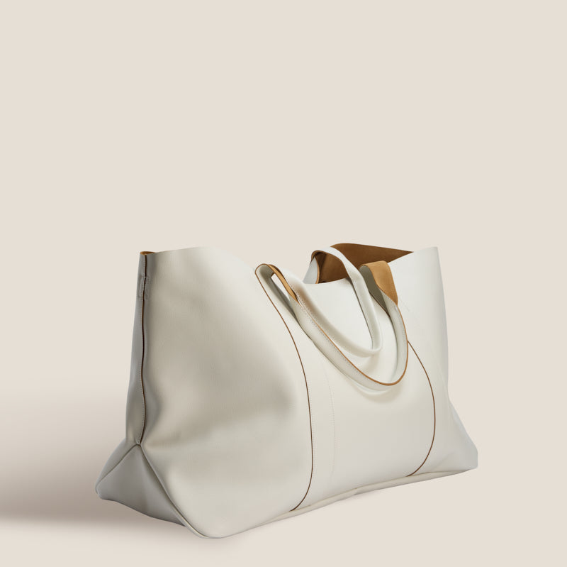 GIANT Tote - Double-Faced Leather Alabaster & Tan – Parker Thatch