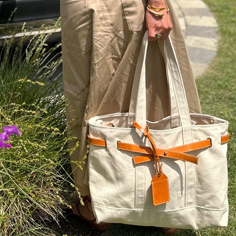 Alexa - Belted Tote - Natural Canvas