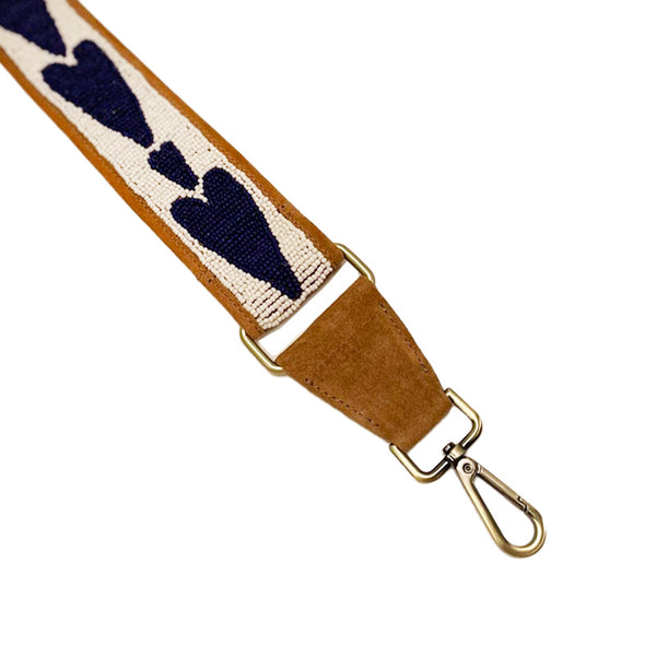 Beaded and Suede Crossbody Strap - Queen of Hearts Navy Blue & White