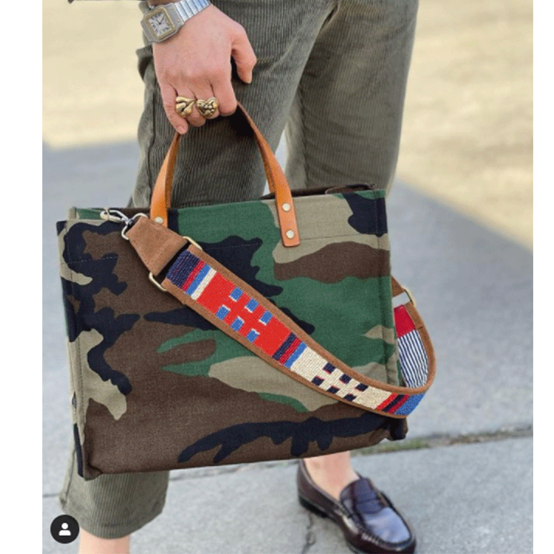 Beaded and Suede Shoulder Strap - Geometric