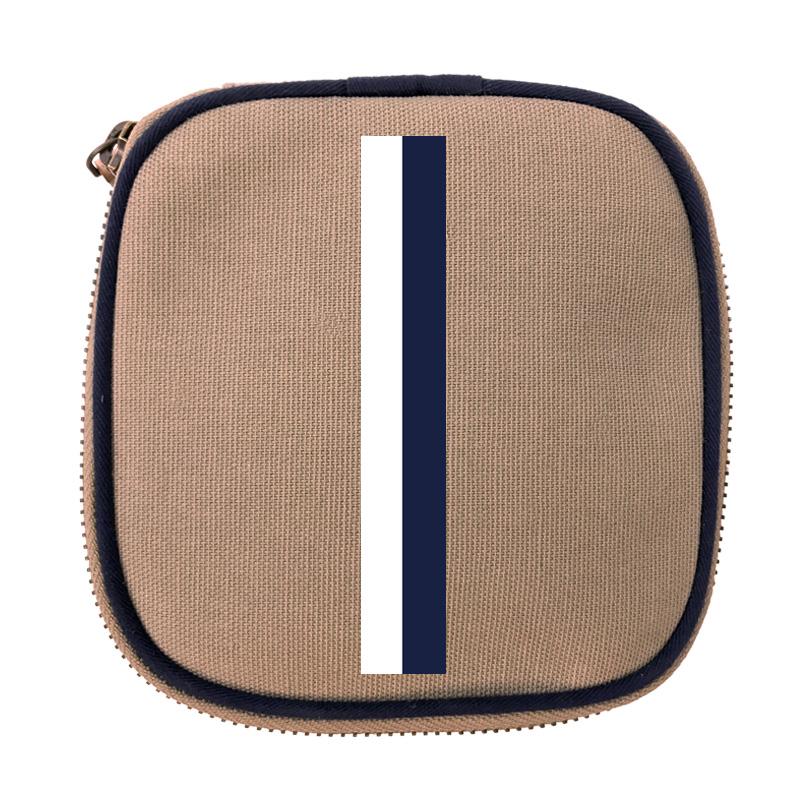 Travel Jewelry Box - Khaki - White and Navy Stripe