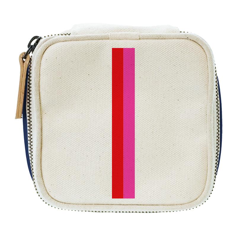 Travel Jewelry Box - Natural - Red and Pink Stripe