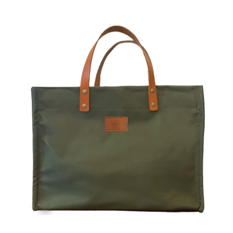 Small Mimi - Nylon Olive with Cognac Leather Handles