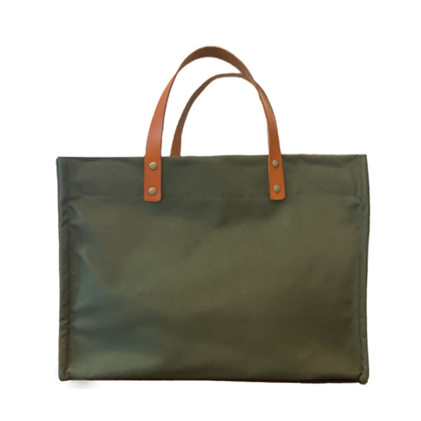 Small Mimi - Nylon Olive with Cognac Leather Handles