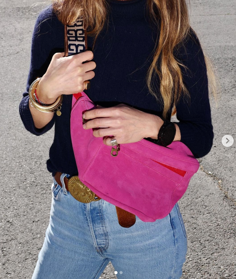Parker Thatch - The pink sling.. the perfect pop of color.. this is an  #easeandelegance way to add brights to your wardrobe.. #wearparkerthatch  #slingbag