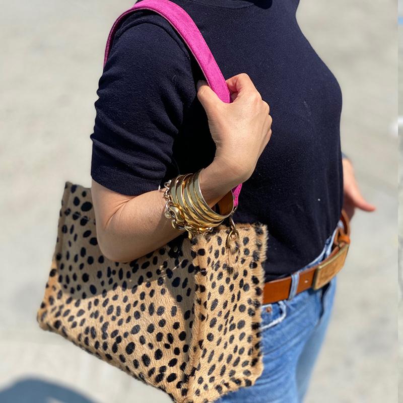 Beaded and Suede Shoulder Strap - U Pattern Pink & Navy